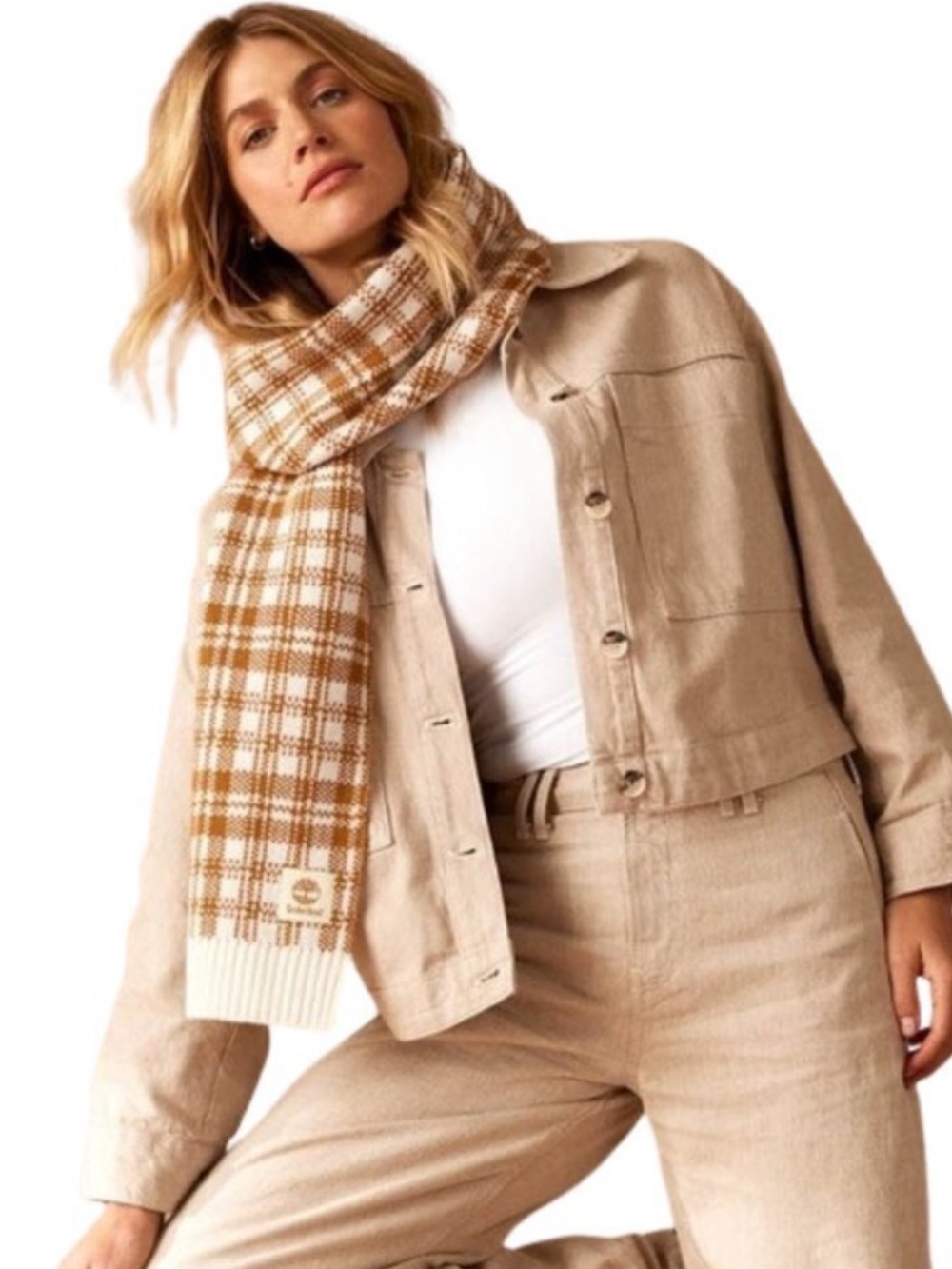 Timberland Women's Plaid Knit Scarf | Wheat Plaid | One Size